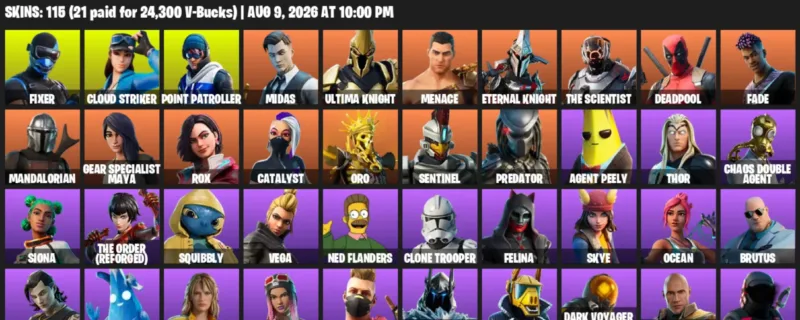 Fortnite account inventory for LVL 2647 - Fixer - Cloud Striker - 115 Outfits