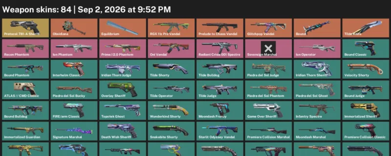 Valorant account inventory for LVL 297 · Tilde Knife & Bound Phantom