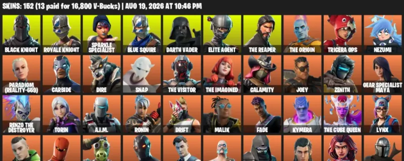 Fortnite account inventory for LVL 2295 - Black Knight - Royale Knight - 152 Outfits
