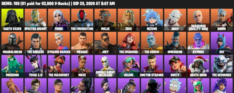 Fortnite account inventory for Darth Vader - Spectra Knight - 120 Outfits