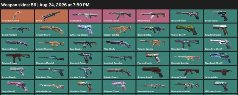 Valorant account inventory for LVL 345 · Velocity Karambit & Bound Phantom
