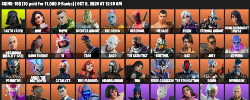 Fortnite account inventory for Darth Vader - Rox - 120 Outfits
