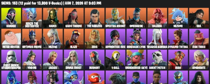 Fortnite account inventory for LVL 3286 - Xander - Renzo the Destroyer - 153 Outfits