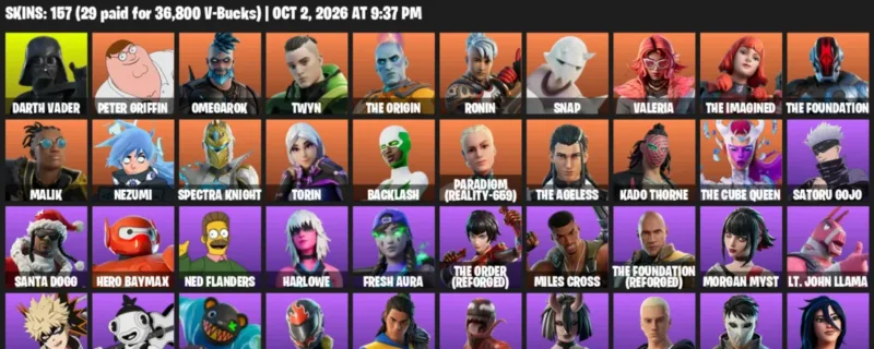 Fortnite account inventory for Darth Vader - Peter Griffin - 120 Outfits