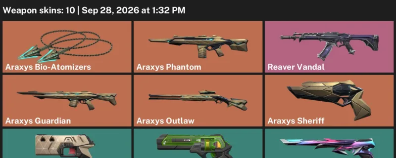 Valorant account inventory for LVL 109 · Araxys Phantom & Araxys Sheriff