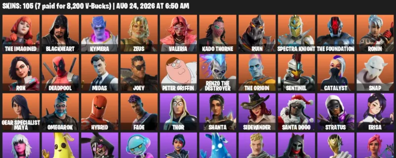 Fortnite account inventory for LVL 1973 - The Imagined - Blackheart - 105 Outfits