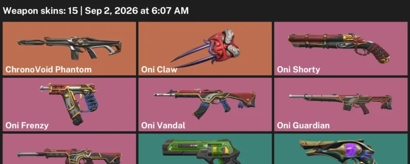 Valorant account inventory for LVL 190 · ChronoVoid Phantom & Oni Claw