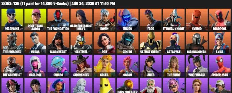 Fortnite account inventory for LVL 1500 - Warpaint - Rose Team Leader - 125 Outfits
