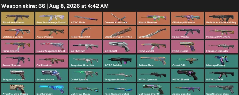 Valorant account inventory for LVL 240 · Tac Blade & Reaver Karambit & Araxys Vandal