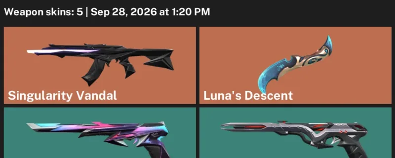 Valorant account inventory for LVL 83 · Singularity Vandal & Luna's Descent