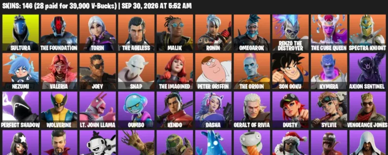 Fortnite account inventory for Sultura - The Foundation - 120 Outfits