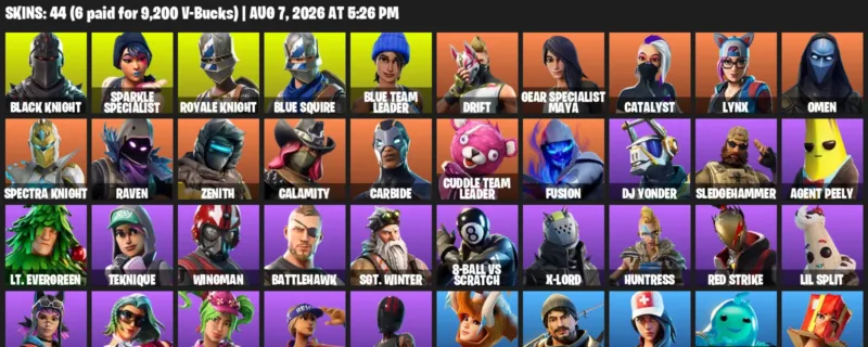 Fortnite account inventory for LVL 547 - Black Knight - Sparkle Specialist - 44 Outfits