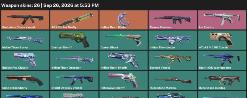 Valorant account inventory for LVL 208 · Iridian Thorn Blade & Ion Spectre