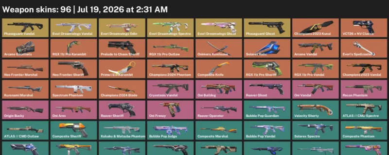 Valorant Accounts listing: LVL 263 · Champions 2023 Kunai & Champions 2024 Blade · 96 Skins - Gold 1, 96 skins