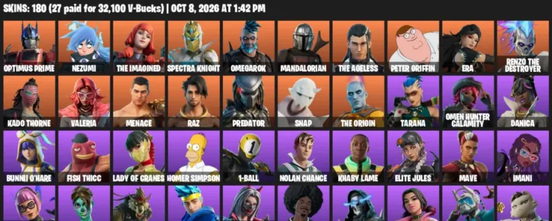 Fortnite account inventory for Optimus Prime - Nezumi - 120 Outfits
