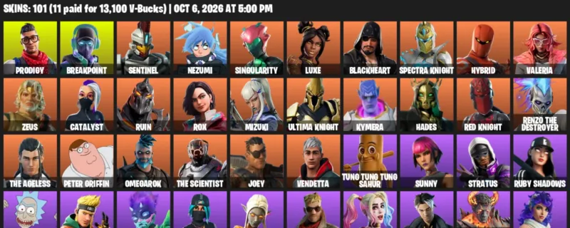 Fortnite account inventory for Prodigy - Breakpoint - 101 Outfits
