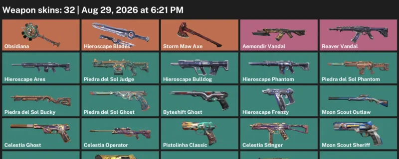 Valorant account inventory for LVL 80 · 32 Skins Aemondir Vandal & Celestia Operator