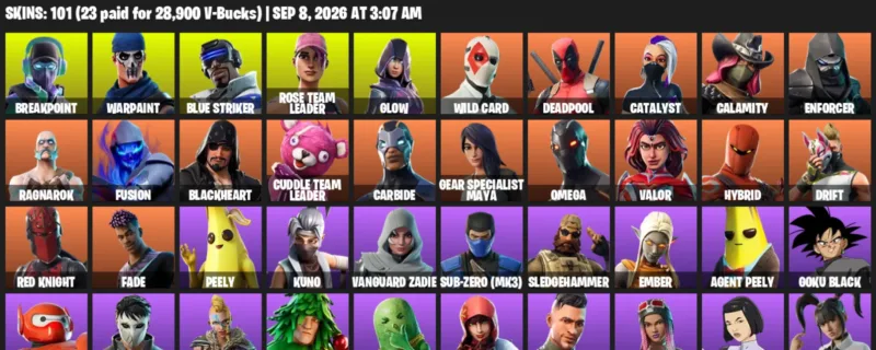 Fortnite account inventory for LVL 1816 - Breakpoint - Warpaint - 101 Outfits