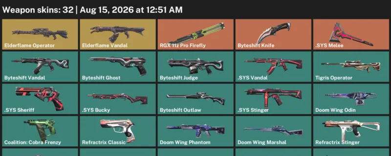 Valorant account inventory for LVL 97 · Byteshift Knife & Sys Vandal