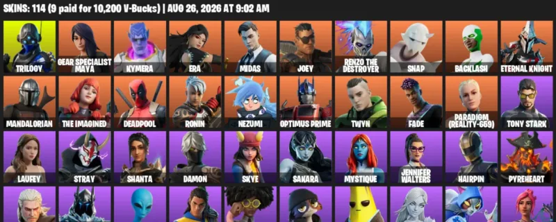 Fortnite account inventory for LVL 1705 - Trilogy - Gear Specialist Maya - 114 Outfits