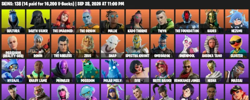 Fortnite account inventory for Sultura - Darth Vader - 120 Outfits