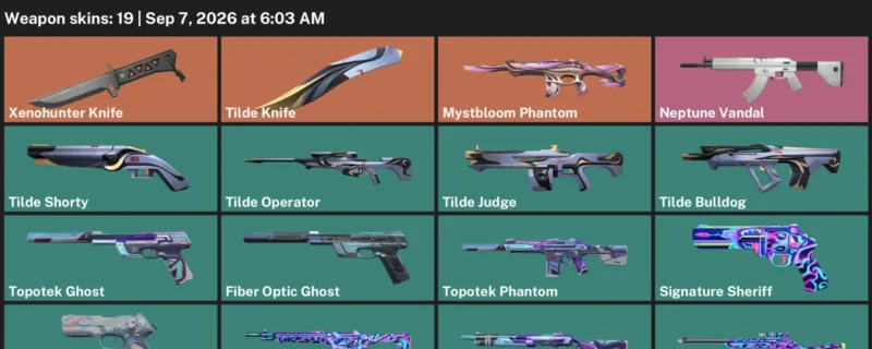 Valorant account inventory for LVL 87 · Xenohunter Knife & Neptune Vandal
