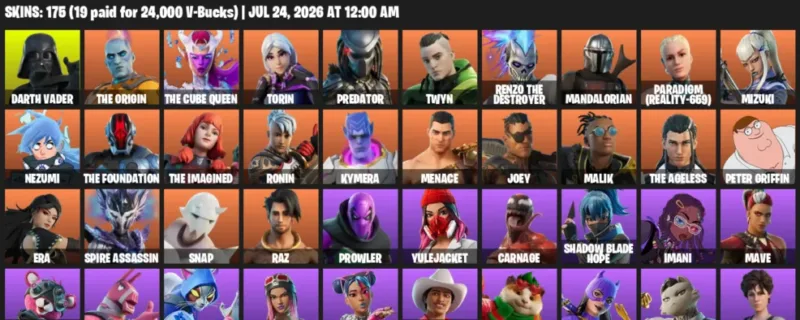 Fortnite Accounts listing: LVL 2531 - Darth Vader - The Origin - 175 Outfits - 175 outfits