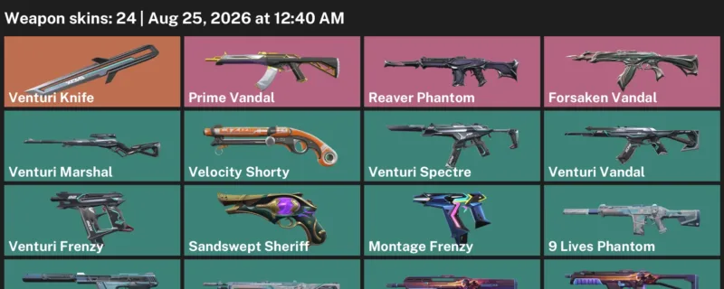 Valorant account inventory for LVL 231 · Forsaken Vandal & Venturi Knife
