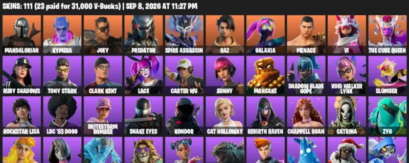 Fortnite account inventory for LVL 1109 - Mandalorian - Kymera - 111 Outfits