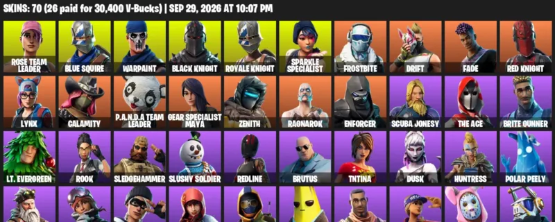 Fortnite account inventory for Rose Team Leader - Blue Squire - 70 Outfits