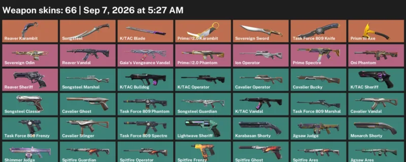 Valorant account inventory for LVL 110 · Reaver Karambit & Tac Blade & Prime