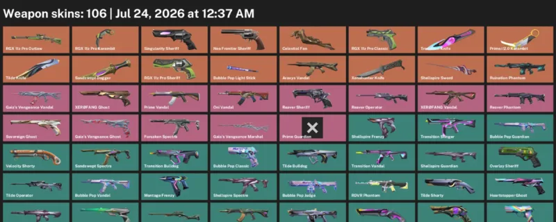 Valorant Accounts listing: LVL 371 · Celestial Fan & Prime//2.0 Karambit · 106 Skins - Platinum 2, 106 skins