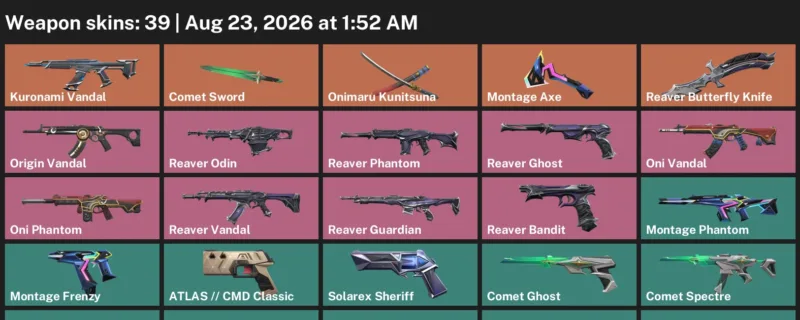 Valorant account inventory for LVL 99 · Reaver Butterfly Knife & Cloudweaver Sheriff
