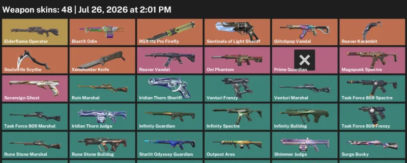Valorant Accounts listing: LVL 35 · Reaver Karambit & Soulstrife Scythe · 48 Skins - Bronze 2, 48 skins