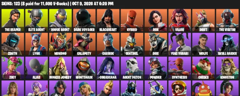 Fortnite account inventory for The Reaper - Elite Agent - 120 Outfits