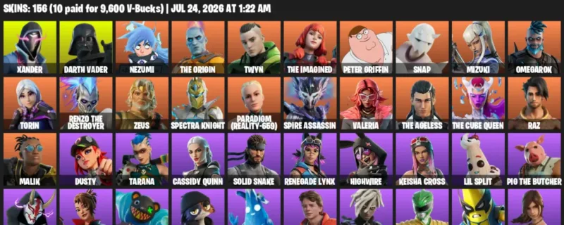 Fortnite Accounts listing: LVL 3017 - Xander - Darth Vader - 156 Outfits - 156 outfits