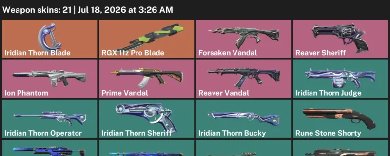 Valorant Accounts listing: LVL 65 · Iridian Thorn Blade & RGX 11z Pro Blade · 21 Skins - Silver 3, 21 skins