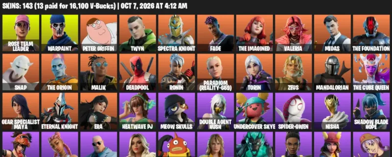 Fortnite account inventory for Rose Team Leader - Warpaint - 120 Outfits
