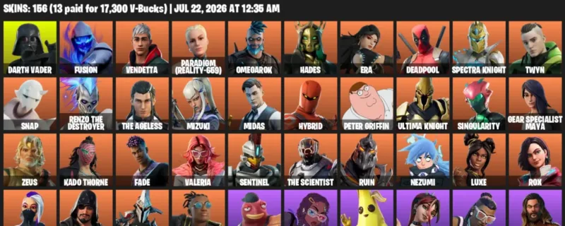 Fortnite Accounts listing: LVL 2988 - Darth Vader - Fusion - 156 Outfits - 156 outfits