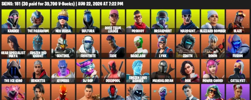 Fortnite account inventory for LVL 1564 - Xander - The Paradigm - 151 Outfits