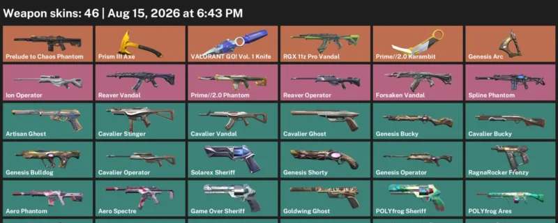 Valorant account inventory for LVL 183 · 2.0 Karambit & Valorant GO! Vol. 1 Knife