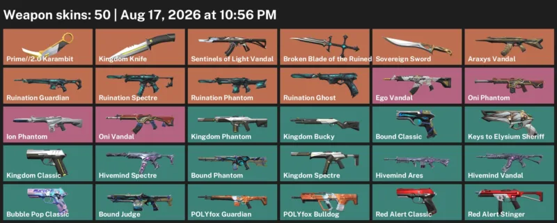 Valorant account inventory for LVL 109 · 2.0 Karambit & Kingdom Knife