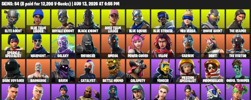Fortnite account inventory for LVL 491 - Elite Agent - Blue Team Leader - 54 Outfits