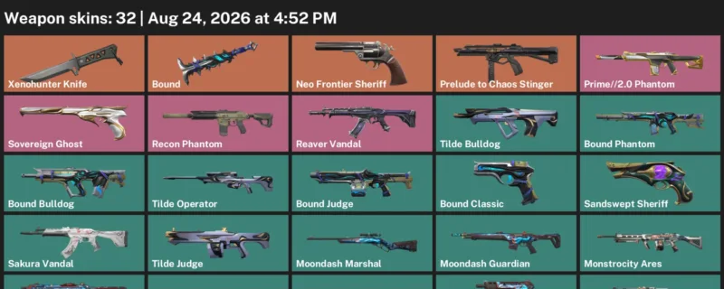 Valorant account inventory for LVL 74 · Xenohunter Knife & Bound Phantom