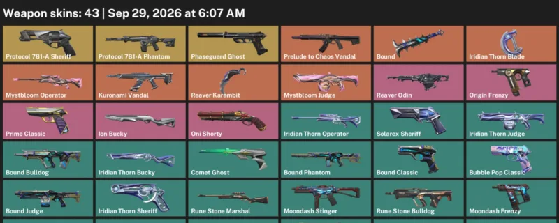 Valorant account inventory for LVL 146 · Iridian Thorn Blade & Reaver Karambit