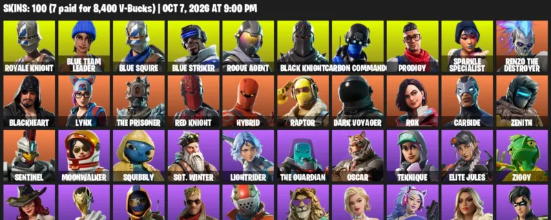 Fortnite account inventory for Royale Knight - Blue Team Leader - 100 Outfits