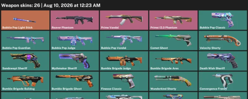 Valorant account inventory for LVL 199 · Bubble Pop Vandal & Bubble Pop Judge