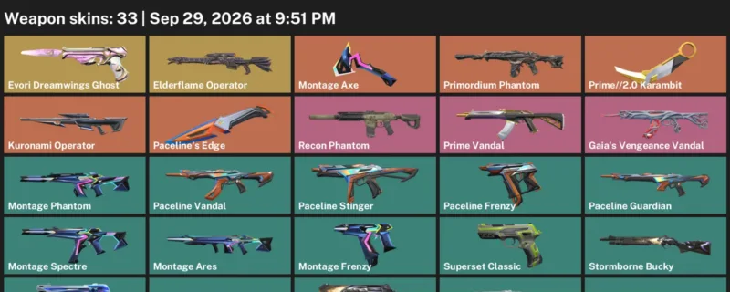 Valorant account inventory for LVL 65 · 2.0 Karambit & Elderflame Operator