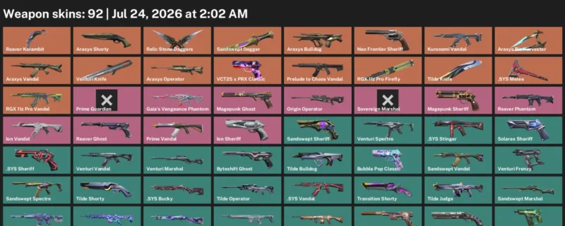 Valorant Accounts listing: LVL 315 · .SYS Melee & Reaver Karambit · 92 Skins - Gold 2, 92 skins