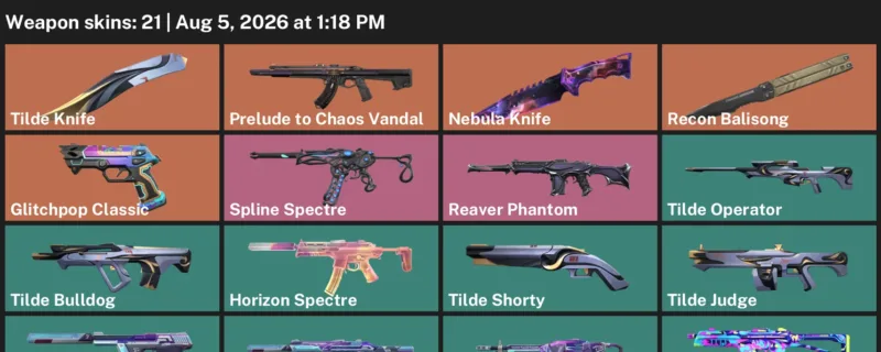 Valorant account inventory for LVL 33 · Reaver Phantom & Tilde Knife